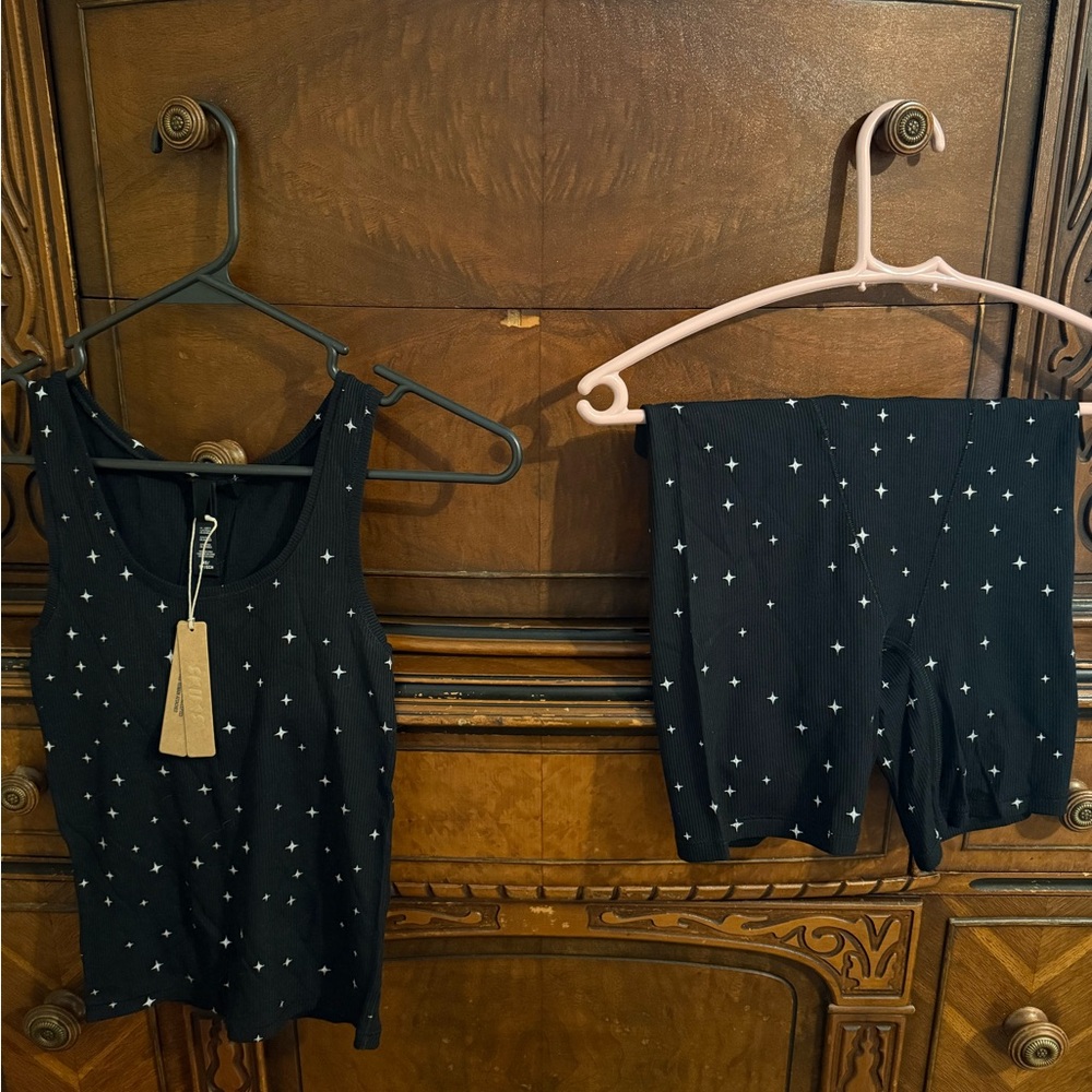 NWT Skims  Black Star Pattern Tank and Shorts Set